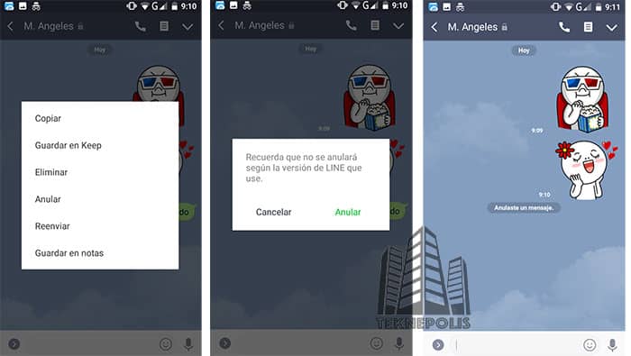 imagen LINE anular mensajes